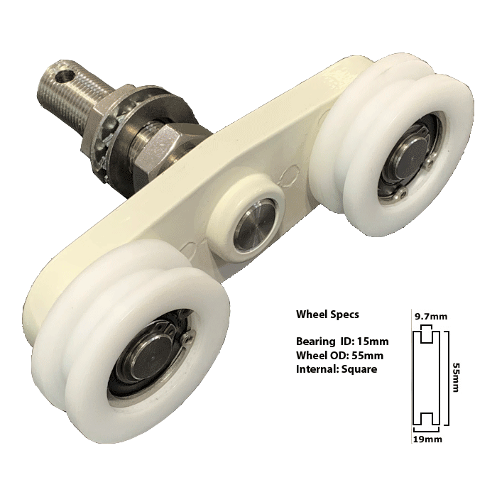 Cold Room Sliding Door Top Track Roller 55mm Square Internal Double Wheel Assembly Cold Room Sliding Door Top Track Roller, Cold Room Sliding Door Track